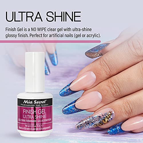 Mia Secret Finish Gel Mini Top Coat for Gel & Acrylic Nails - Ultra Shine High Gloss Top Coat for Artificial Nails (3-Pack) - Perfect for Salon & DIY Manicures at Home