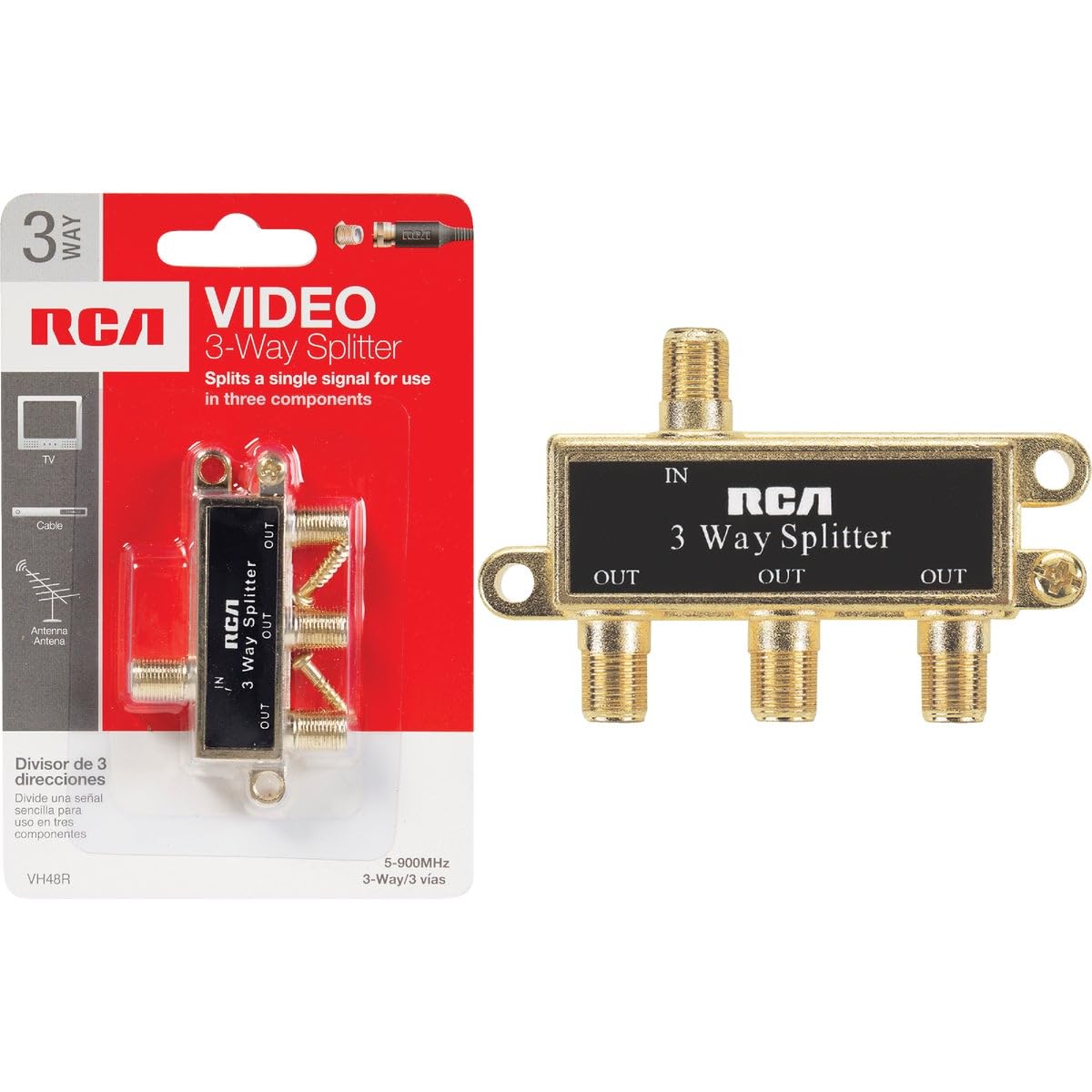 RCA 3-Way Audio Video Splitter - High Quality AV Signal Distribution for Home Theater, Gaming & Entertainment Systems | Perfect for TVs, Speakers & Multiple Devices