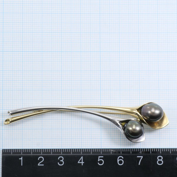 18K Yellow Gold & 14K White Gold Black Tahitian Pearl Brooch Pin - Elegant Pearl Jewelry for Women, Perfect for Weddings, Parties & Formal Occasions