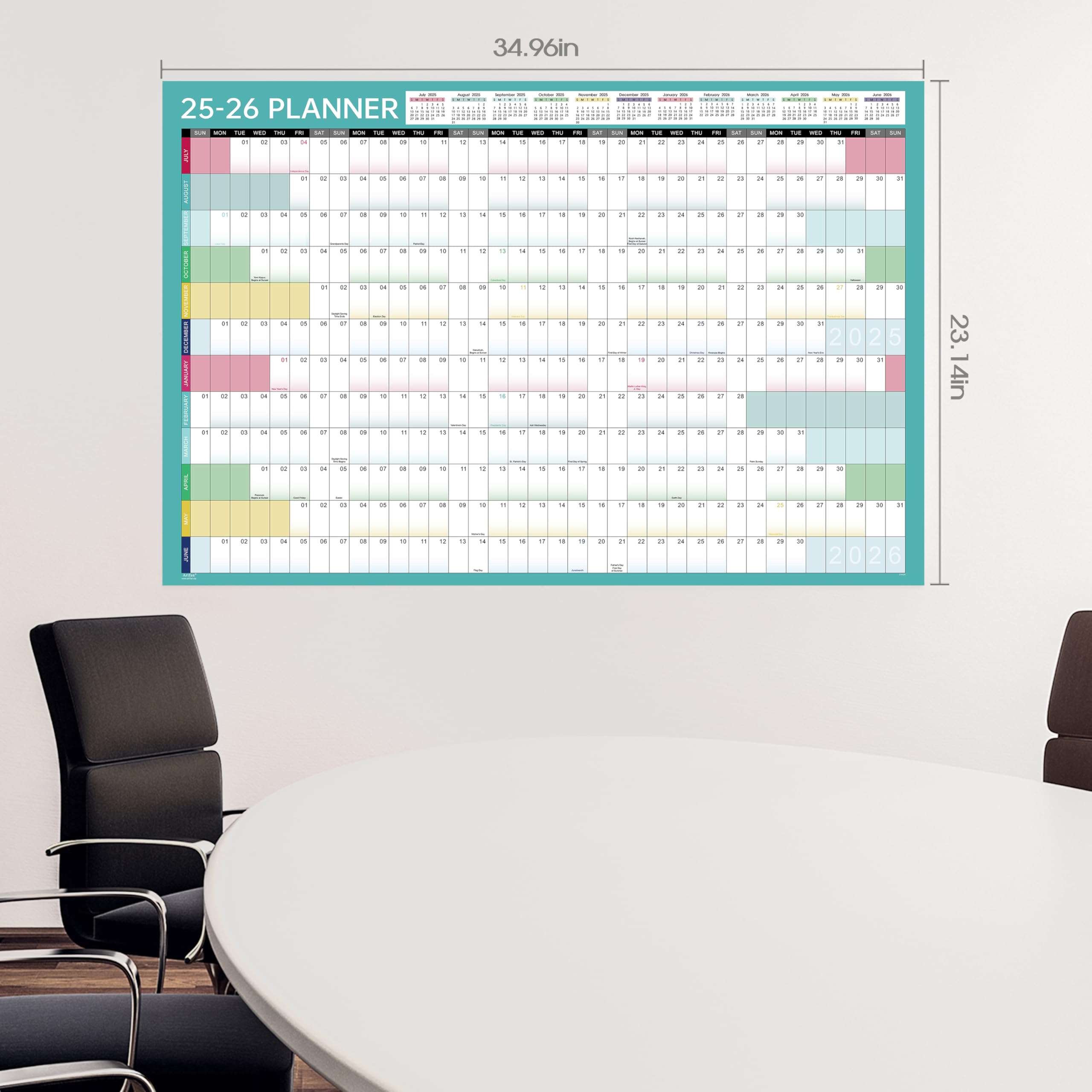 2025-2026 Yearly Wall Calendar | July 2025 - June 2026 with Julian Dates | 34.9
