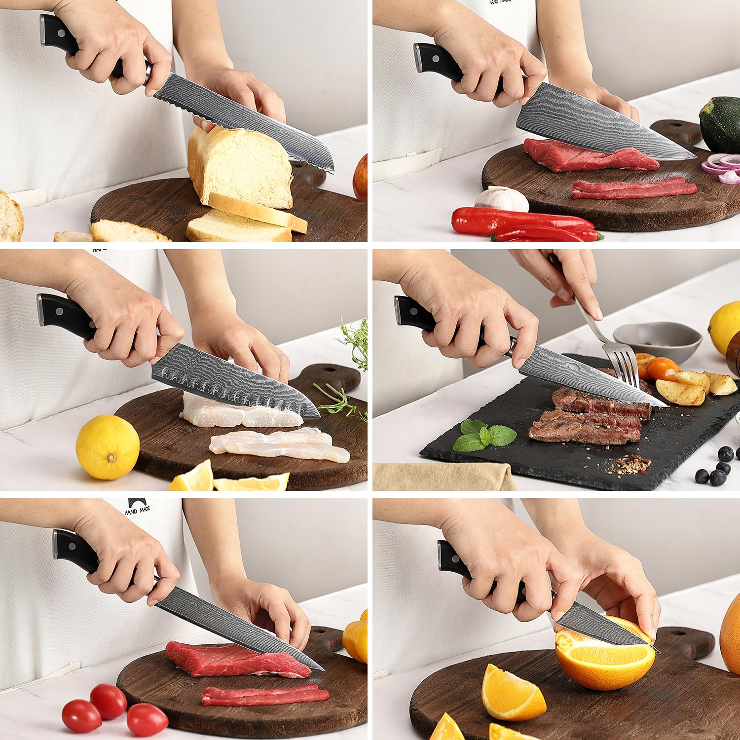 Premium 9-Piece Damascus Steel Knife Set with Block - Chef Knives, Sharpener & Kitchen Shears - Ergonomic ABS Handles for Comfort & Precision - Perfect for Home Chefs, Cooking Enthusiasts & Professional Kitchens