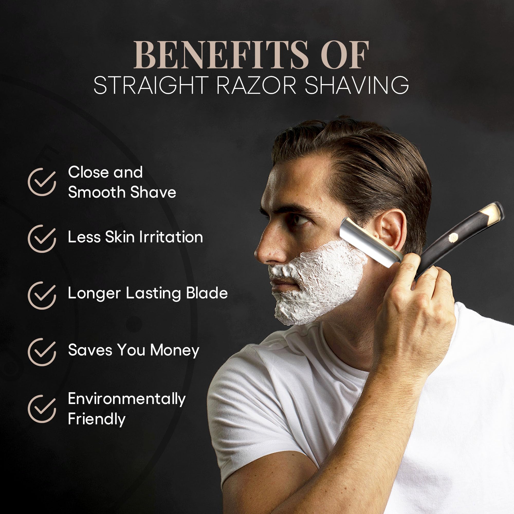 Premium Gold Straight Razor Shaving Kit for Men - Stainless Steel Straight Edge Razor with Ebony Handle, Shave Ready Razor, Brush, Soap & Strop - Complete Luxury Grooming Set for Wet Shaving - Ideal Gift for Barbers & Shaving Enthusiasts