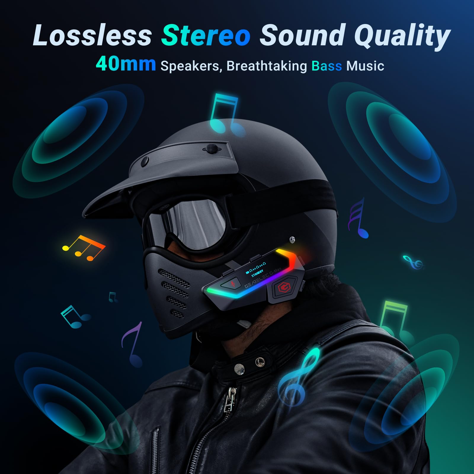 **Gearelec Motorcycle Bluetooth Headset – HiFi Stereo Sound, Screen & RGB Lights, 80Mph Clear Calls, 2000M Range, 6-Rider Intercom – Triple Noise Reduction, FM, Bluetooth 5.2 – Perfect for Group Rides, Commuting & Adventure Tours**