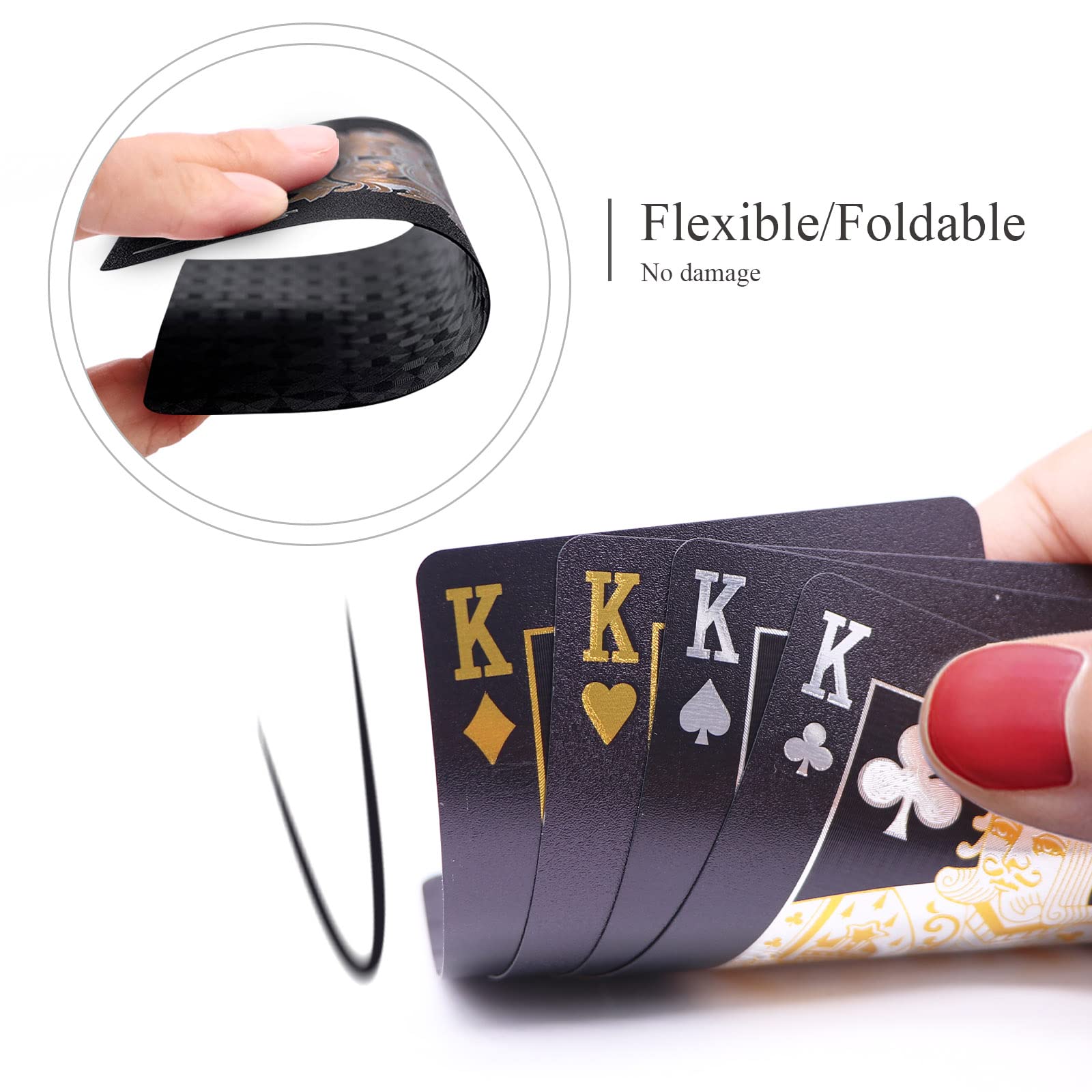 Premium WJPC Black Diamond PVC Poker Playing Cards - Waterproof, Elastic & Durable - Perfect for Casino Nights, Poker Parties & Card Games