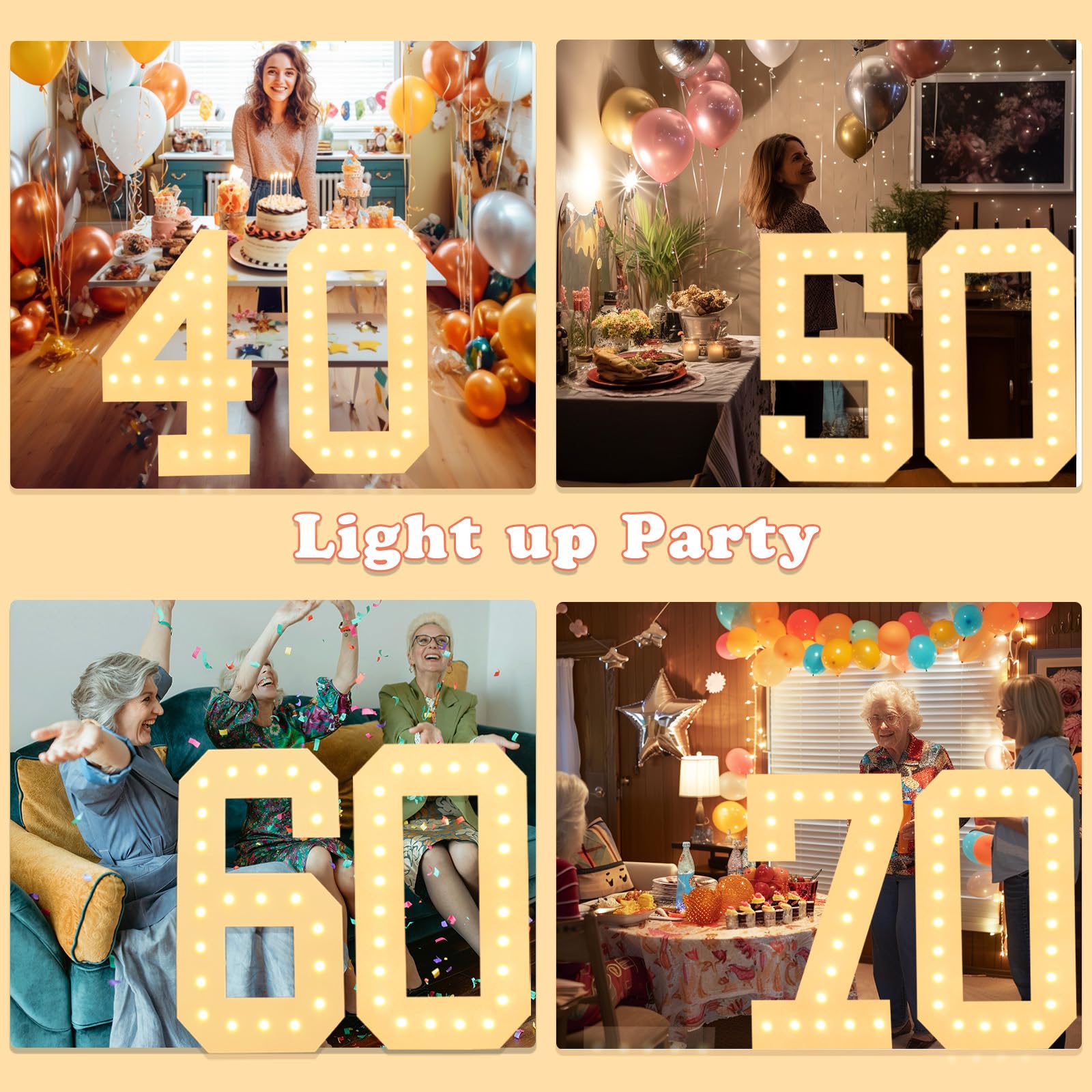 LOBOOM 4FT Light Up Numbers - Giant Marquee Number 50 Sign for Birthday & Anniversary Decor | Pre-Cut Large Frame Mosaic Number | Perfect for 50th Birthday Party Backdrops, Anniversary Celebrations & Photo Booths