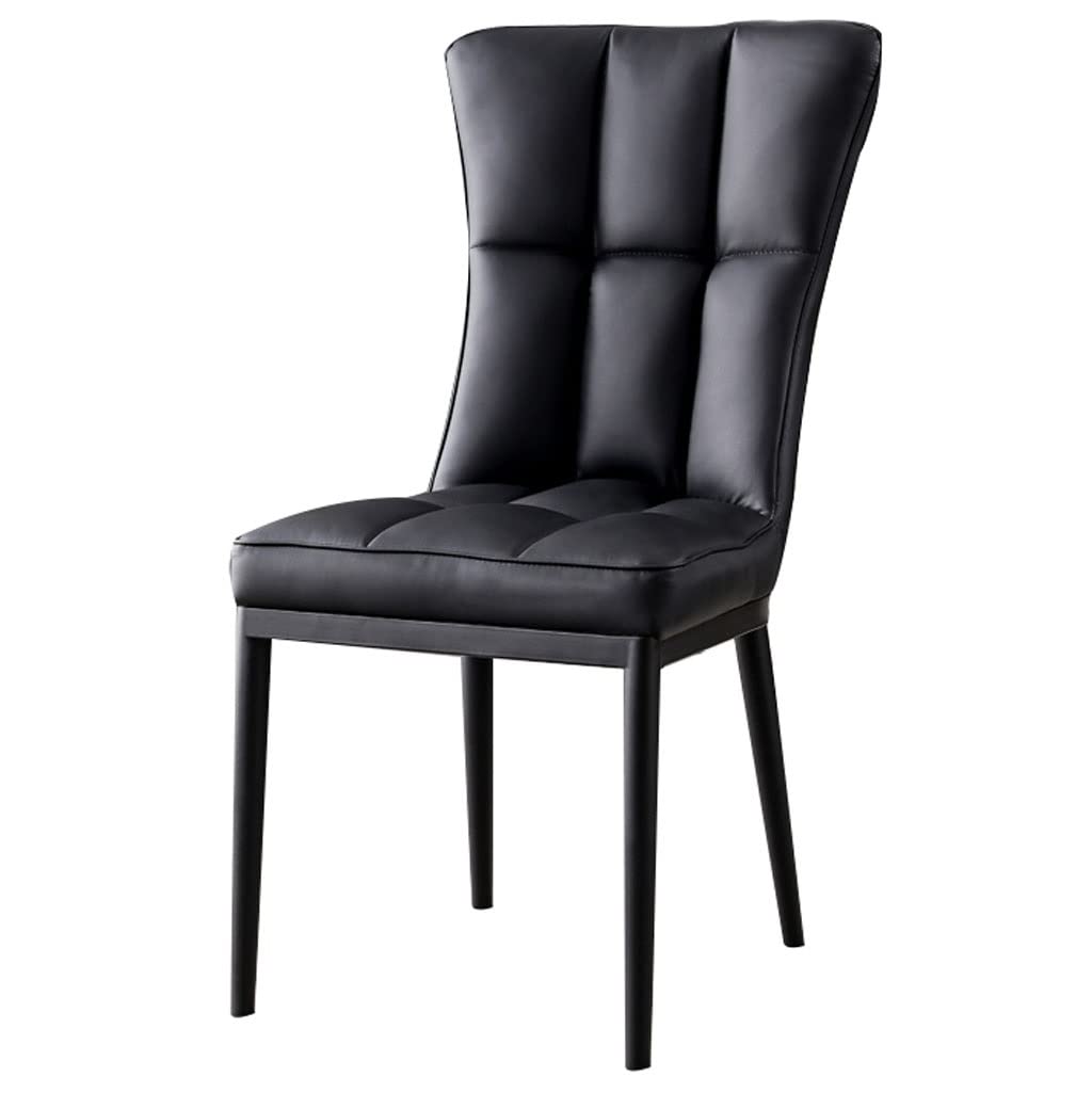Premium Leather Dining Chairs - Ergonomic Backrest & Sturdy Carbon Steel Legs for Kitchen, Counter, Lounge, Living Room & Reception Areas - Elegant Black Seating for Home & Office Use