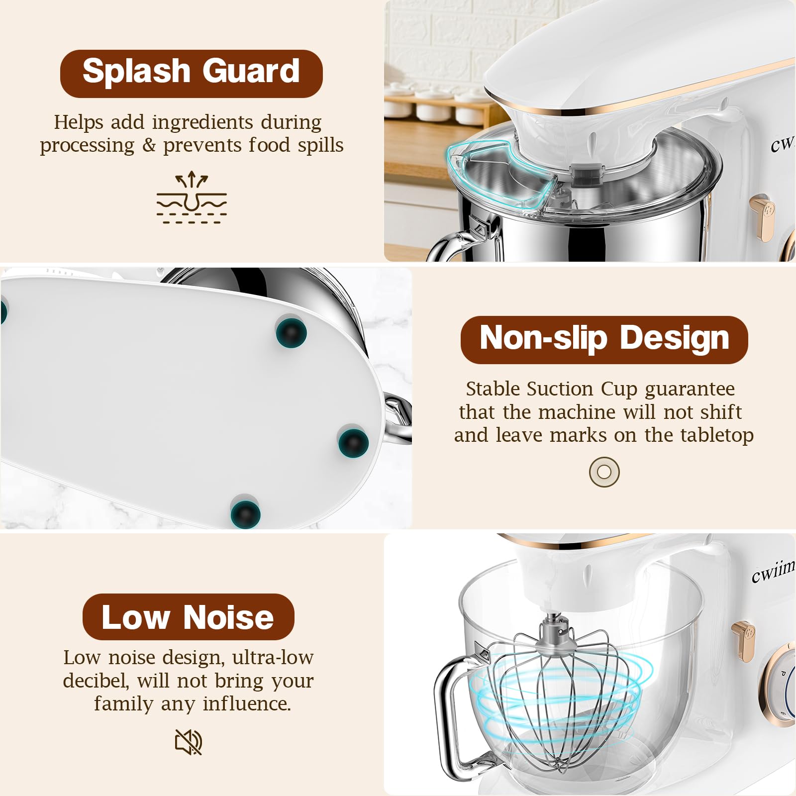 **660W 8.5Qt Stand Mixer - 6+ Speeds Electric Kitchen Mixer with Dough Hook, Flat Beater, Whisk & Splash Guard - Perfect for Baking Bread, Cake, Cookie, Salad & Egg (White) - Ideal for Home Bakers & Professional Chefs**