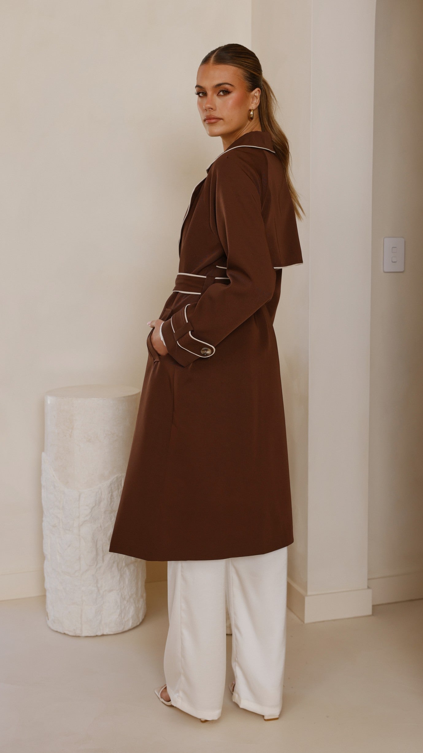 Blanca Women's Trench Coat - Classic Long Waterproof Raincoat with Belt, Espresso Brown - Perfect for Office, Travel & Fall Fashion
