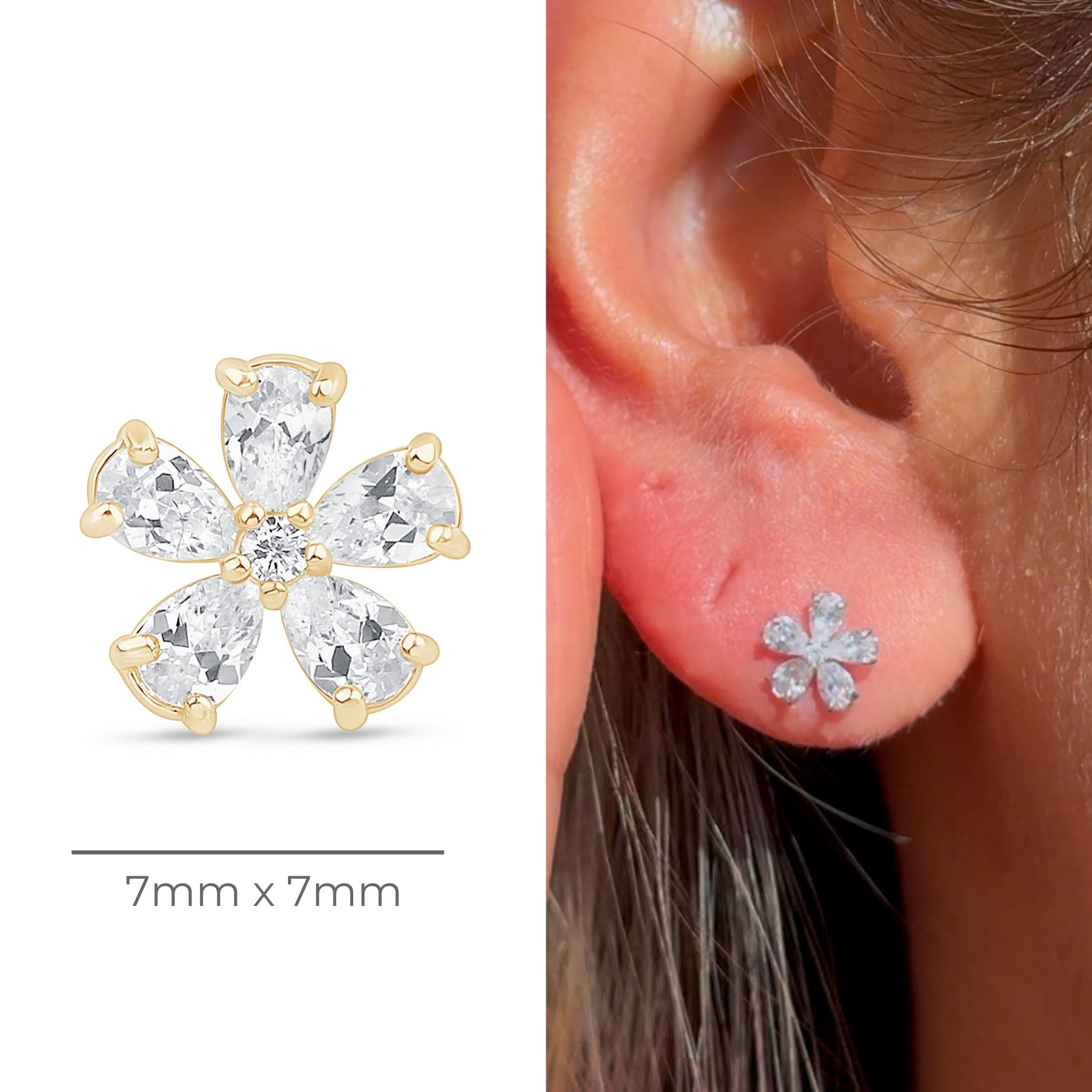14k Yellow Gold Flower Stud Earrings - Dainty Floral Flat Back Earrings for Women - Perfect for Weddings, Parties & Everyday Wear