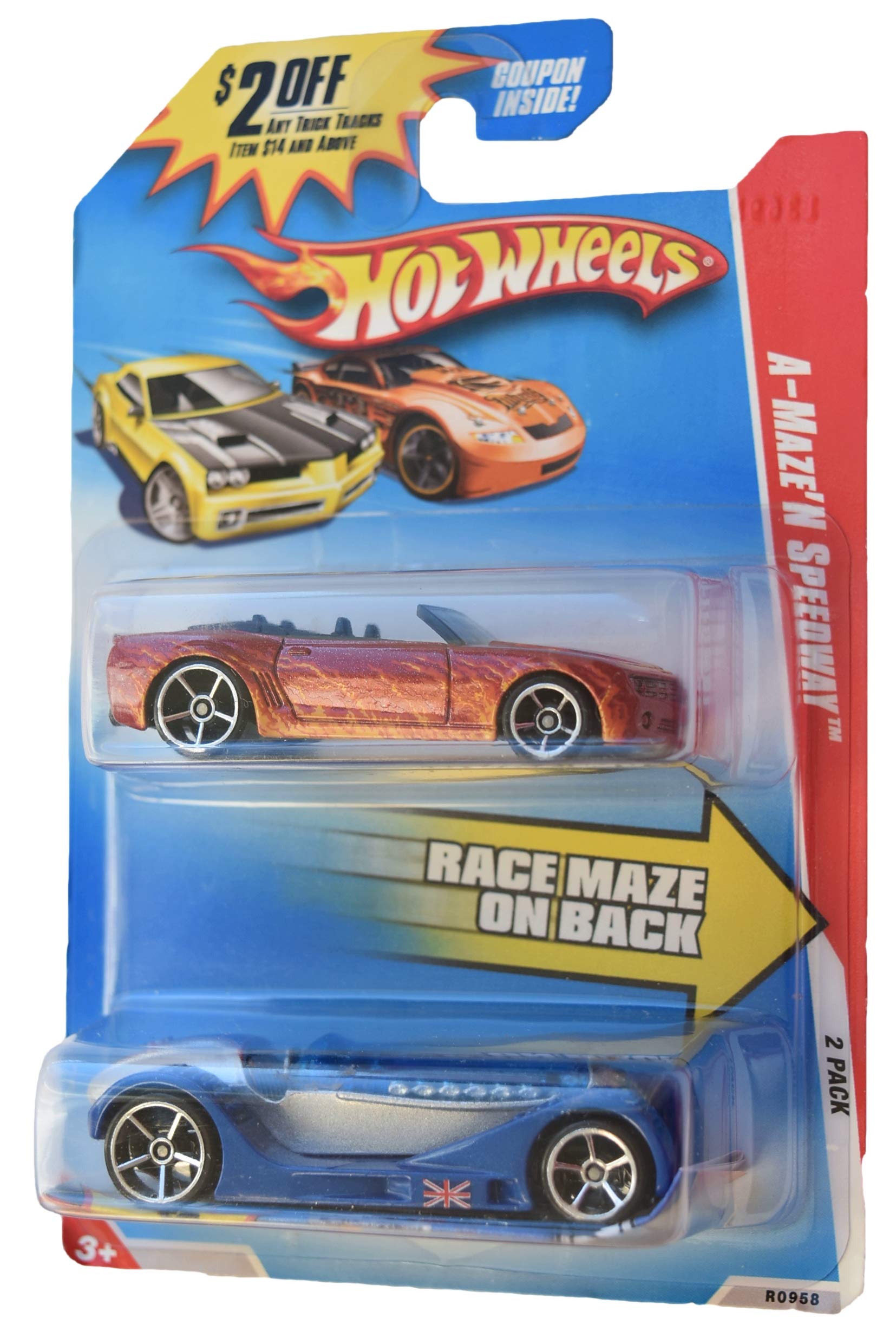 Hot Wheels 2-Pack Diecast Cars - Red Camaro Convertible Concept & Blue Brit Speed - Collectible Toy Cars for Kids & Adults - Perfect for Racing, Display & Gift Giving
