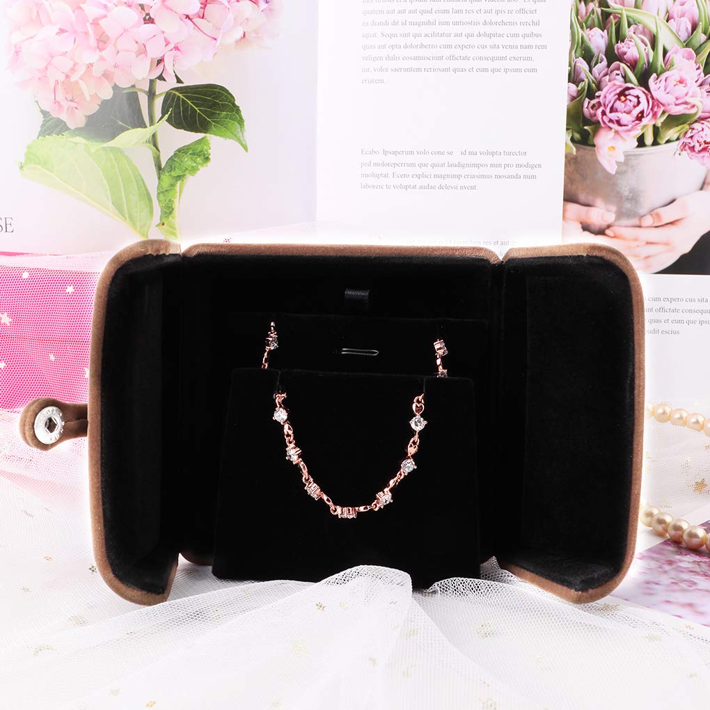 Rolin Roly Velvet Jewelry Box - Flocked Pendant & Bracelet Storage Display Case for Wedding Proposals, Birthdays, Gifts | Soft Brown Wedding Ring Box, Jewelry Organizer for Necklaces & Earrings
