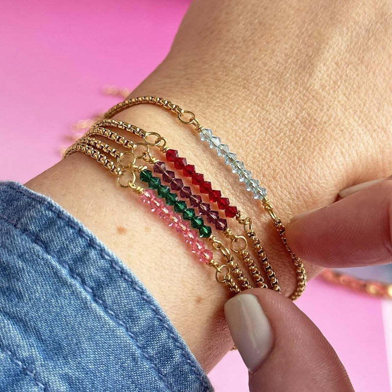 18K Gold Birthstone Beads Chain Bracelet - Personalized Zodiac Jewelry Gift for Women | HSB602 | Perfect for Birthdays, Anniversaries & Special Occasions