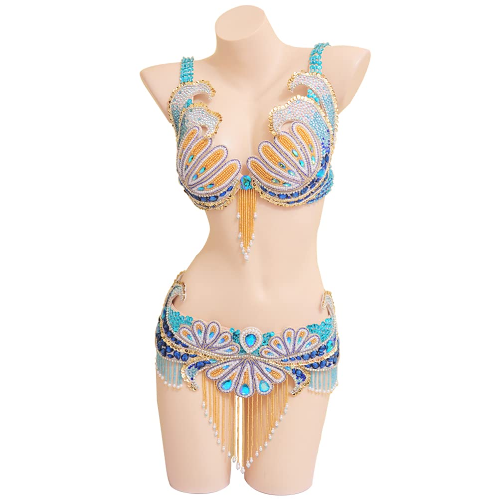 ROYAL SMEELA Women's Sequin Belly Dance Costume Set - Bellydance Bra & Belt Outfit for Performances, Carnival, Halloween, and Cosplay