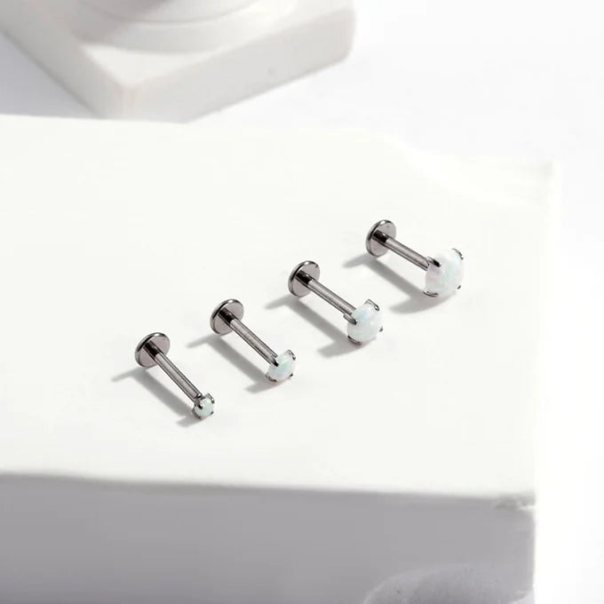 16G Titanium Opal Flat Back Lip Stud Piercing Jewelry - Hypoallergenic Body Jewelry for Lip, Nose, Ear Cartilage | Perfect for Everyday Wear, Parties & Special Occasions