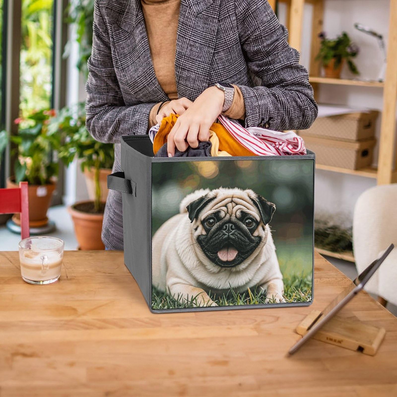 1PCS Foldable Storage Bins - Pug Dog Printed Large Capacity Storage Box with Handle, Organizer Cube for Playroom, Office & Home Organization | Perfect for Toys, Books & Clutter Control
