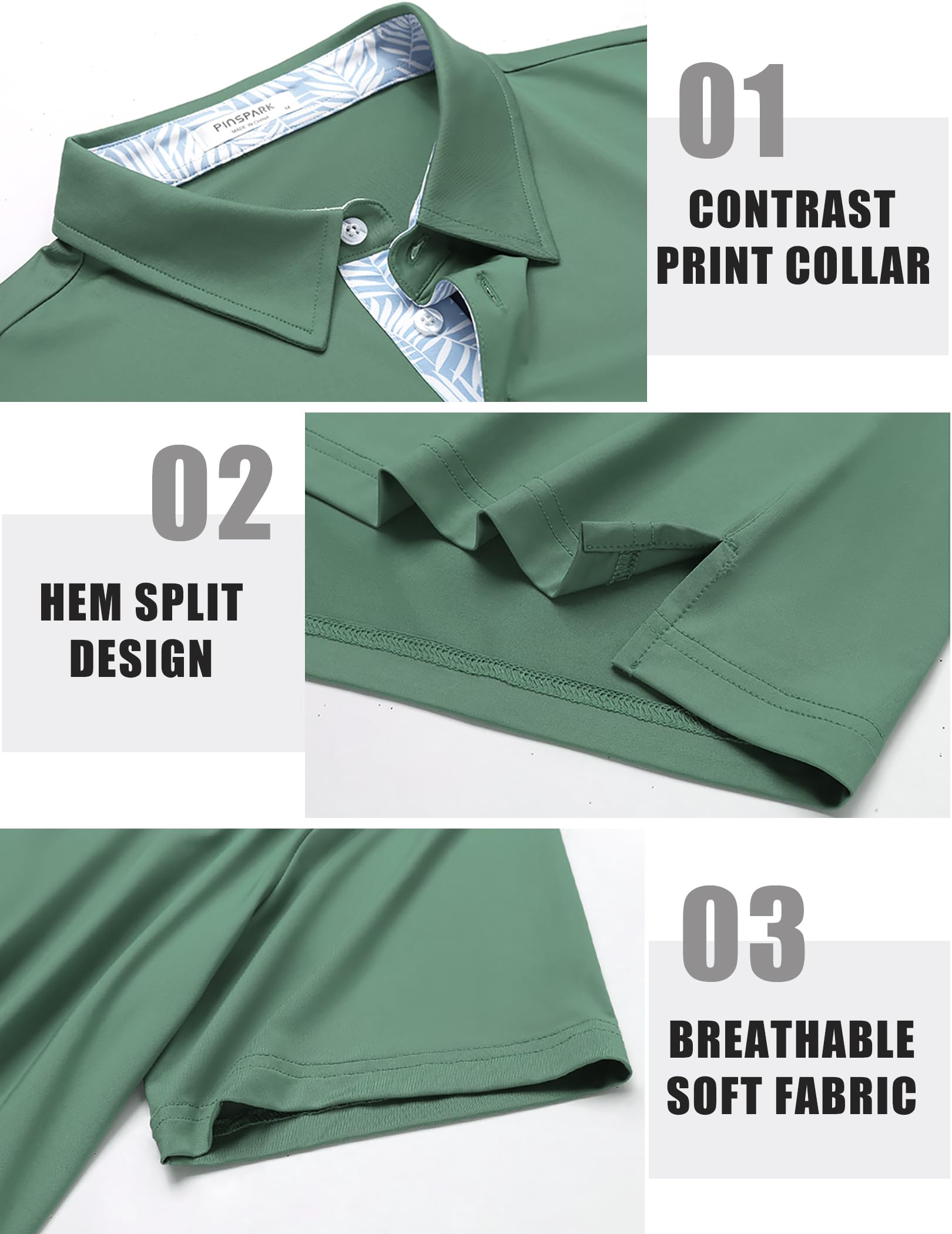 PINSPARK Men's Performance Polo Shirts - Moisture Wicking, Quick Dry, Breathable Short Sleeve Golf & Casual Shirts for Men | Perfect for Golf, Office & Outdoor Activities