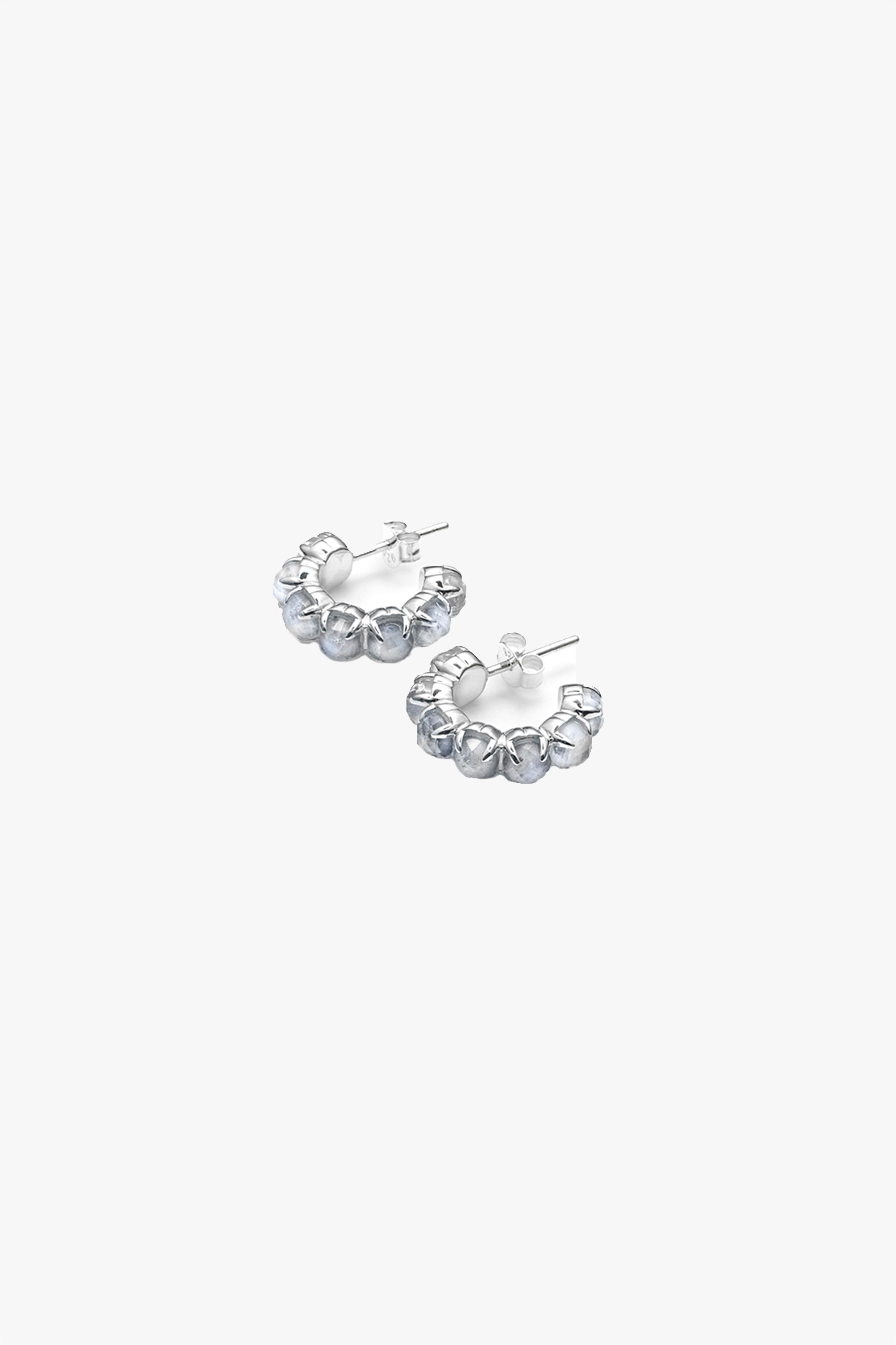 Halo Moonstone Cluster Semi Hoop Earrings - Sterling Silver Dainty Boho Jewelry for Women - Perfect for Everyday Wear & Special Occasions