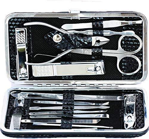 Professional 16-Piece Stainless Steel Manicure Pedicure Kit - Nail Clippers, Scissors & Grooming Tools in Leather Case for Home, Salon & Travel Use