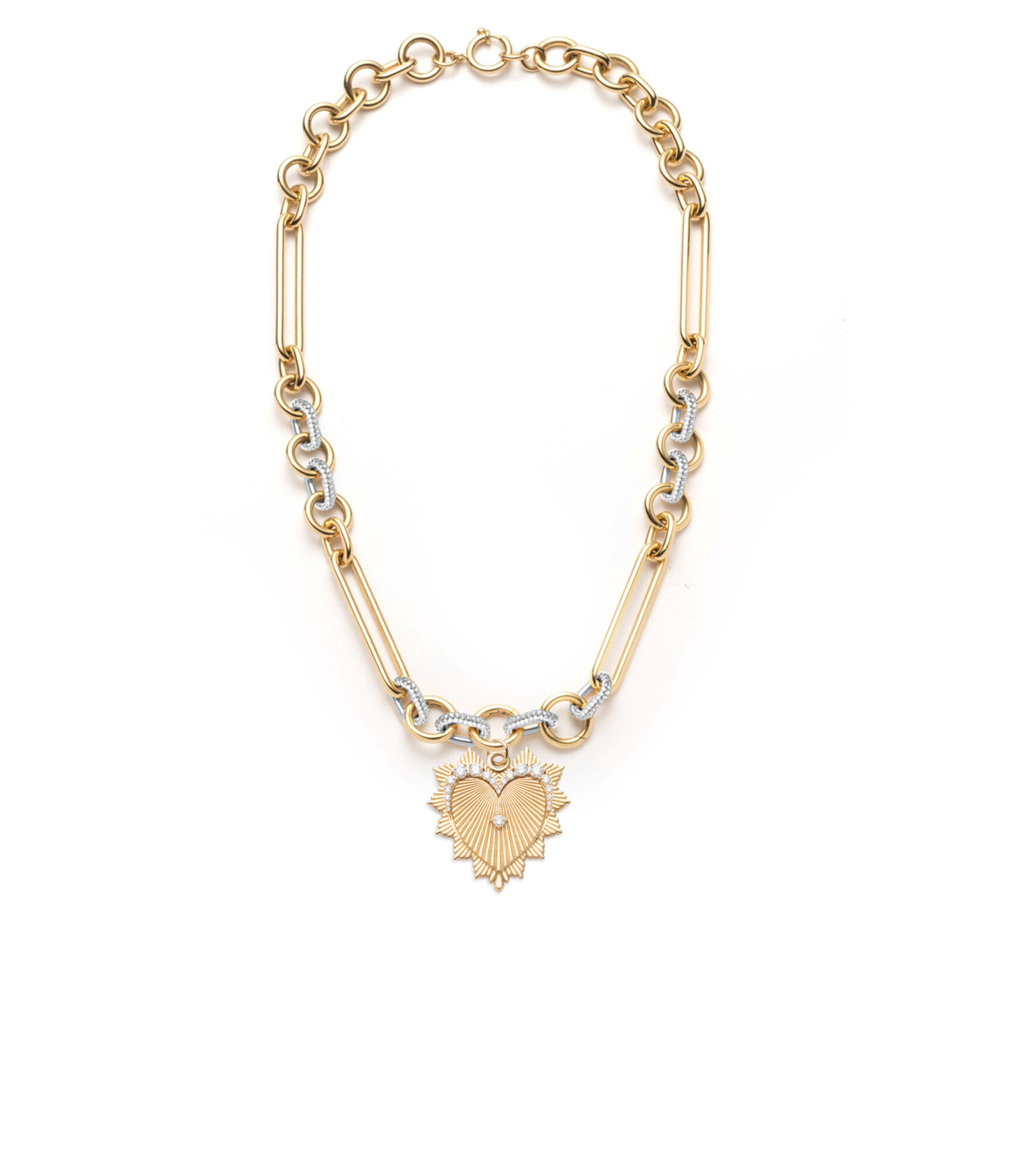 Oversized Pave Feature Mixed Clip Chain Necklace - Elegant Statement Jewelry for Women | Perfect for Parties, Weddings & Date Nights