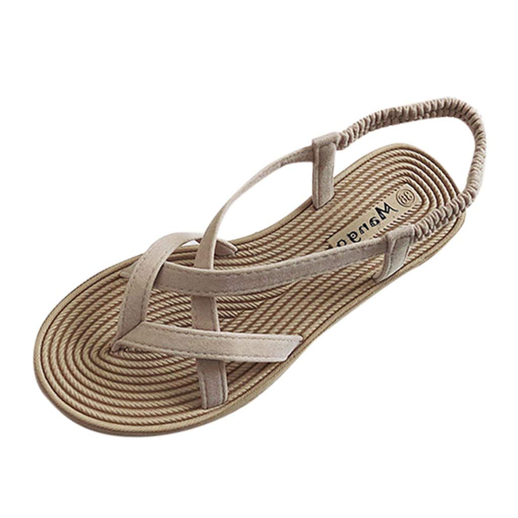 YUHAOTIN Women's Platform Wedge Sandals - Fashion Summer Open Toe Casual Elastic Band Roman Sandals with Orthopedic Support (Beige) | Perfect for Beach, Vacation, and Everyday Comfort