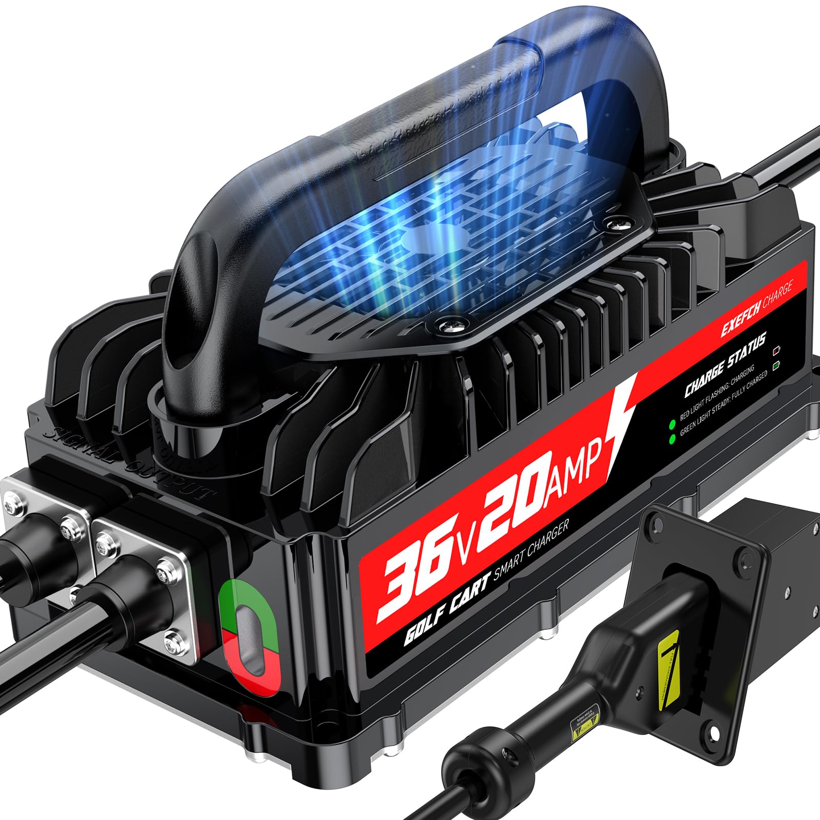 36V Golf Cart Battery Charger for EZGO TXT with 2-Pin D Style Plug - 20A Smart Trickle Charger, 800W Fast Charging, 17FT Cable - Compatible with Lead Acid Batteries - Perfect for Home, Golf Course, and RV Use