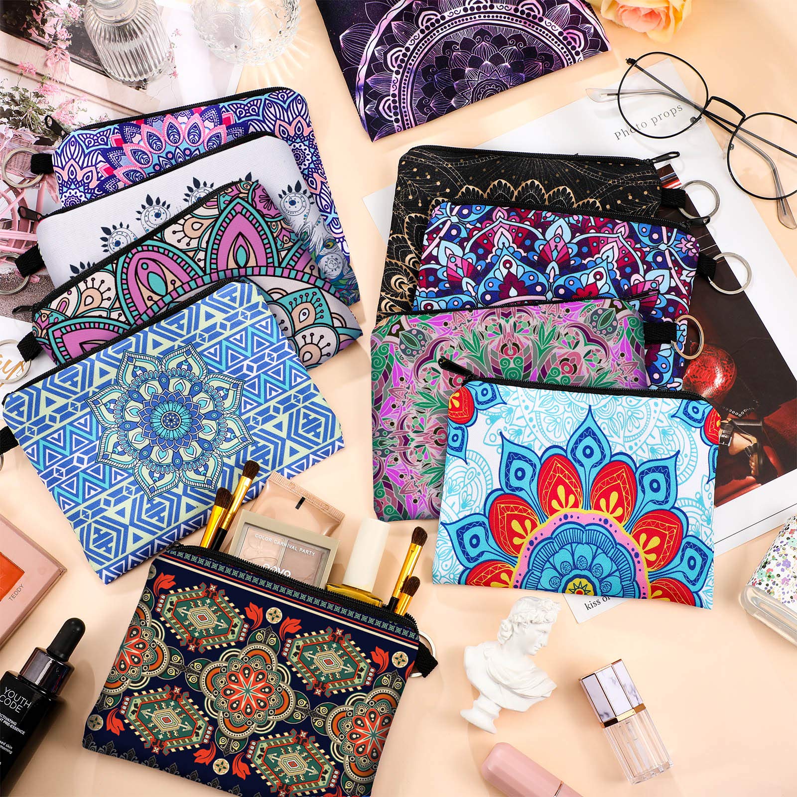 10-Piece Boho Coin Purse Set - Small Zippered Change Pouch & Mini Wallet for Women & Girls - Perfect for Travel, Shopping, and Organizing Loose Change