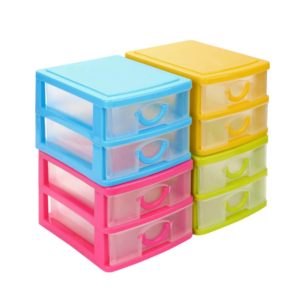 Mini Desktop Drawer Organizer - 2 Layer Plastic Storage Box for Cosmetics, Office Supplies & Small Items | Removable Tabletop Organizer (Green) | Perfect for Makeup, Stationery & Home Office Organization