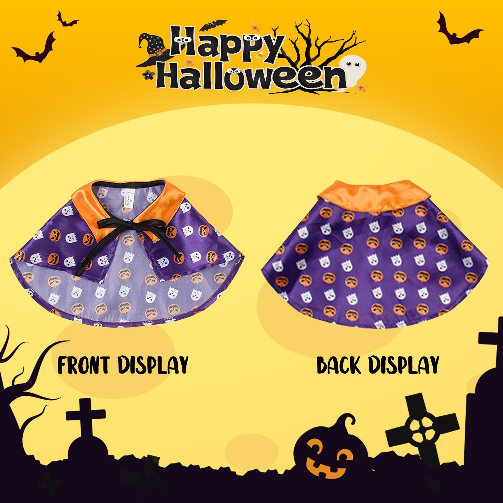 LESYPET Halloween Cat Costume - Pumpkin Cloak & Wizard Bandana for Cats & Dogs - Pet Cosplay Outfit for Halloween, Christmas & Parties - Perfect for Pet Costume Contests & Holiday Photos