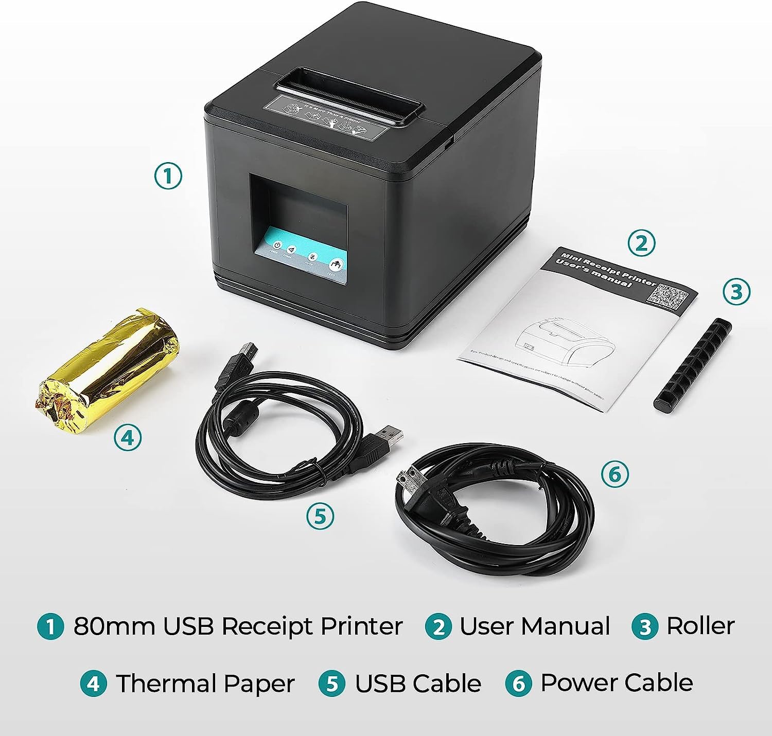 MUNBYN 80mm USB Thermal Receipt Printer with Auto Cutter - ESC/POS Compatible for Windows & Mac - POS System, Retail Store, Restaurant, Small Business (USB Interface Only)