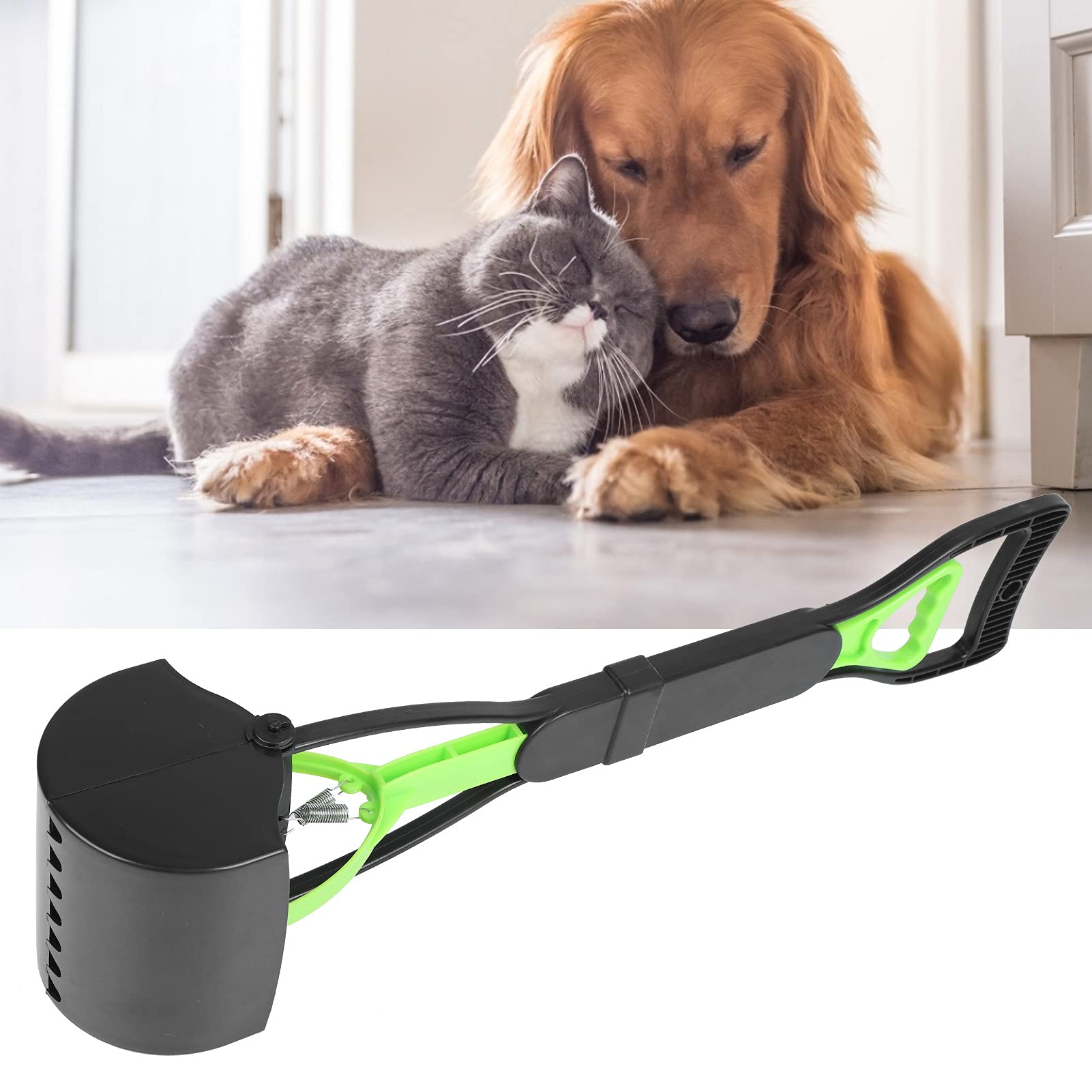 Eco-Friendly Pet Pooper Scooper with Long Handle - Durable Jaw Design for Easy Grass & Gravel Waste Pickup (Green+Black) - Perfect for Dogs, Cats & Yard Cleaning
