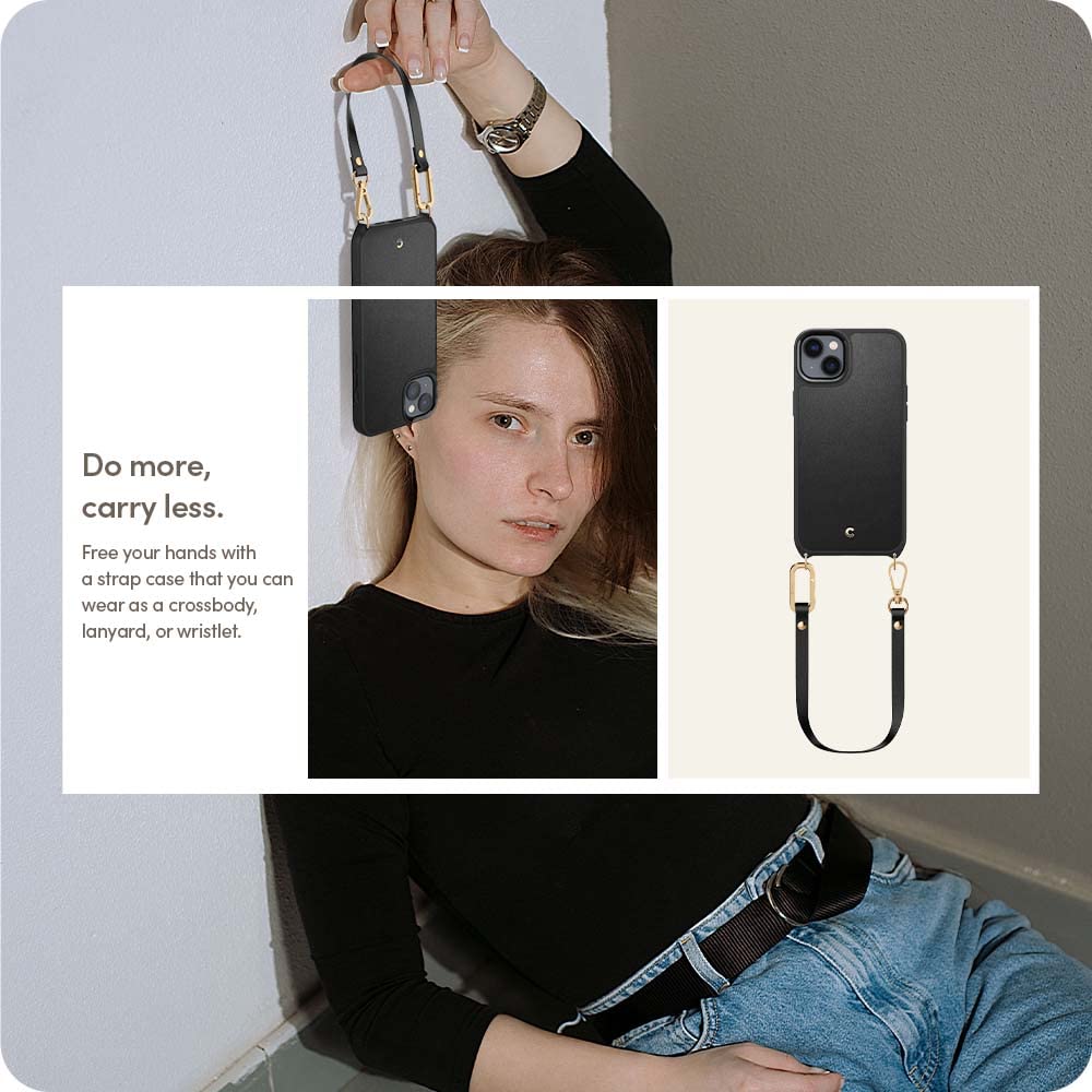 CYRILL Classic Charm Mag Compatible with iPhone 14 Plus Magsafe (2022) - Premium Vegan Leather Crossbody Case with Strap for Women - Black | Perfect for Daily Use, Travel & Hands-Free Convenience