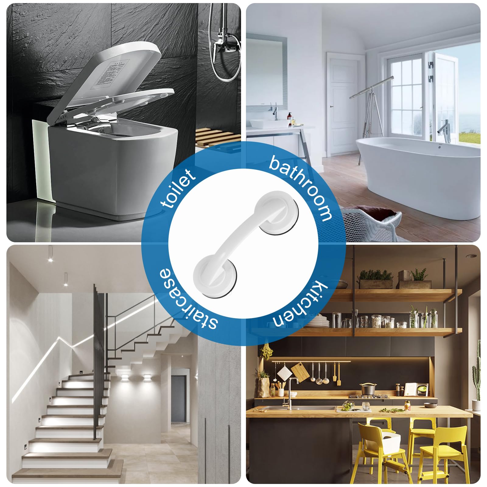 1 Pack Non-Slip Suction Cup Door Handle 19.2 x 6.3cm, No Drill Shower Grab Bar, Portable Bathroom Handle for Elderly & Disabled - Perfect for Shower, Bathtub, Cabinet, Mini Fridge & Kitchen (Silver) - Ideal for Safety, Accessibility & Home Organization