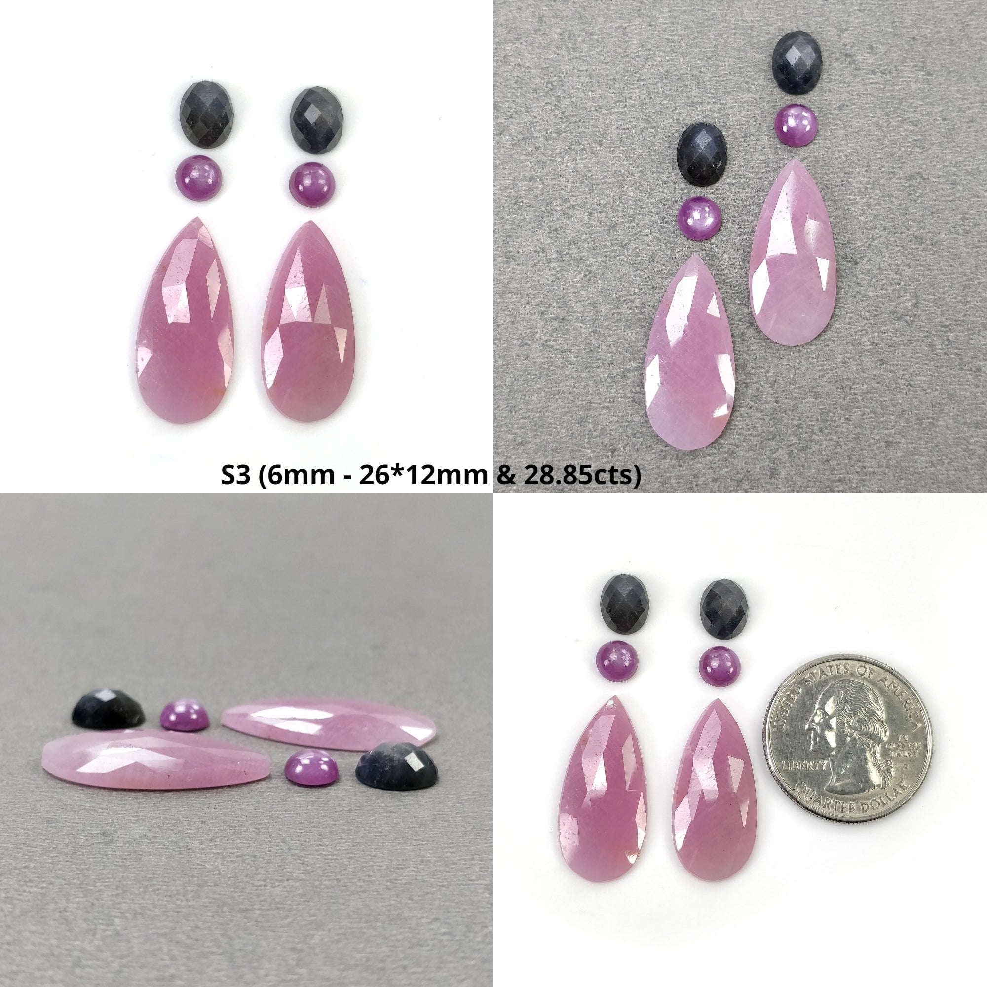 Natural Untreated Pink & Golden Brown Chocolate Silver Sapphire Gemstone - Oval, Pear & Marquise Shapes (6pcs) for Jewelry Making, Engagement Rings & Unique Gifts