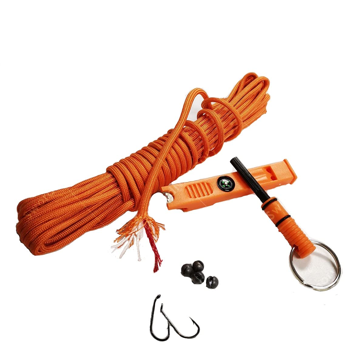 550 Paracord Survival Rope - Orange Firecord with Fishing Hooks & Plummets for Emergency, Camping, Hunting, Hiking | Outdoor Gear & Tactical Equipment
