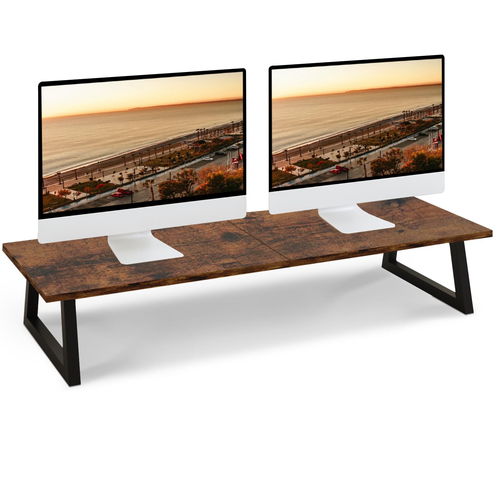TEAMIX 31.5 inch Dual Monitor Stand Riser for 2 Monitors - Long Wood & Steel Monitor Stand for Desk with Storage - Home Office Desk Organizer for Computer, TV, and Workspace Accessories (Perfect for Gaming Setup and Productivity Workspace)