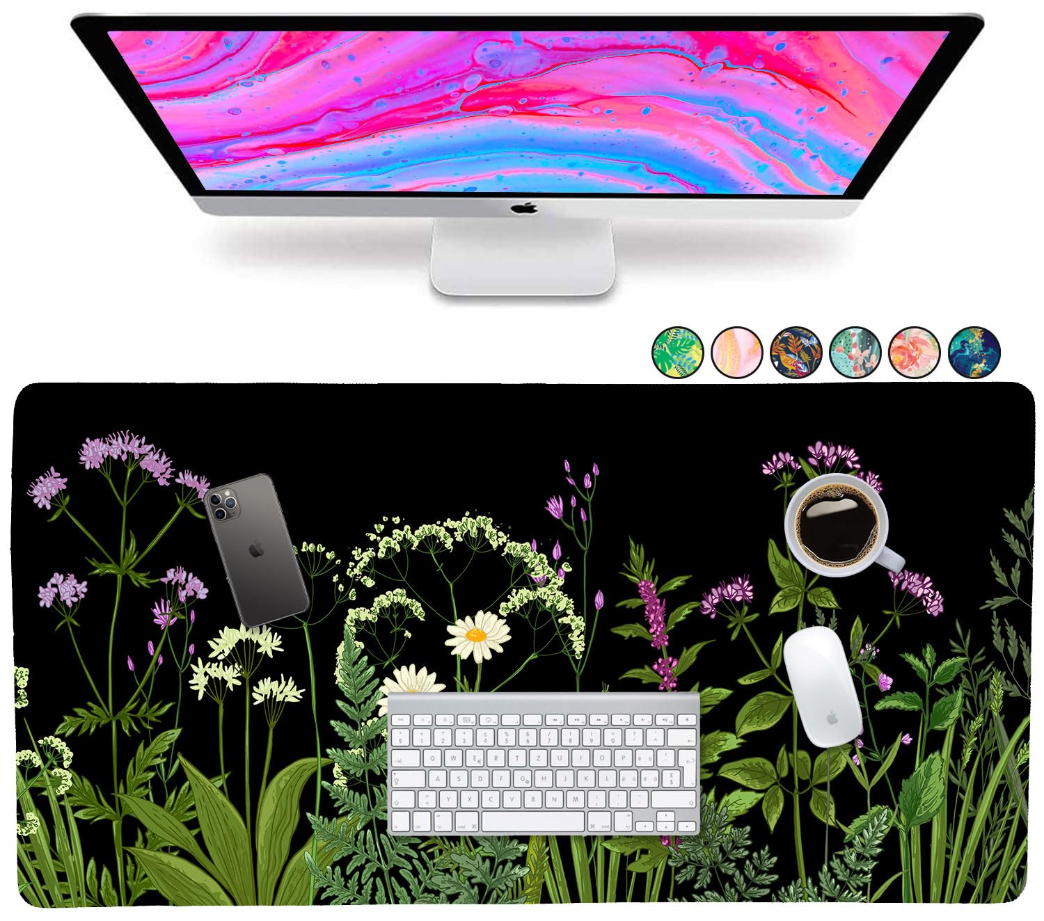 French KOKO Large Floral Desk Mat - XL Mouse Pad & Keyboard Protector for Home Office | Cute Desk Accessories for Women & Girls | Perfect for Work, Study & Gaming Setup