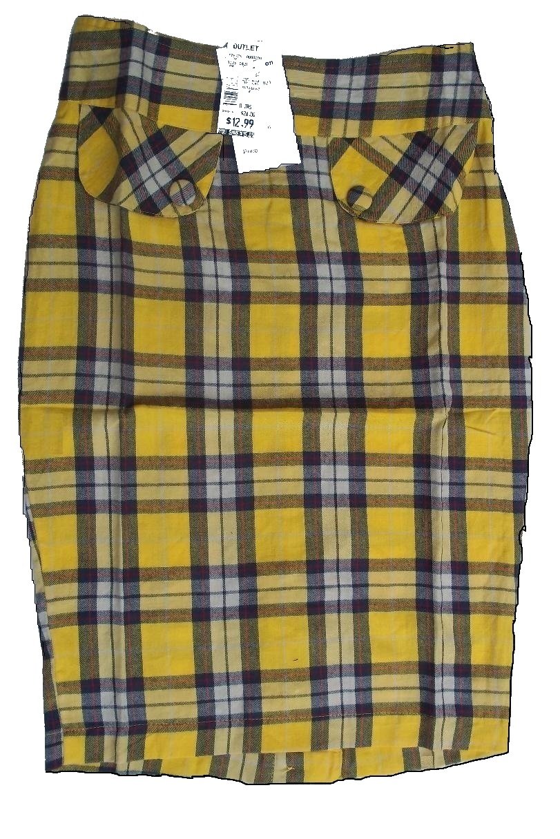 Women's Yellow Plaid Sports Skirt - High Waisted Pencil Skirt for Running, Yoga & Tennis - Athletic Skirt with Built-in Shorts for Comfort & Style