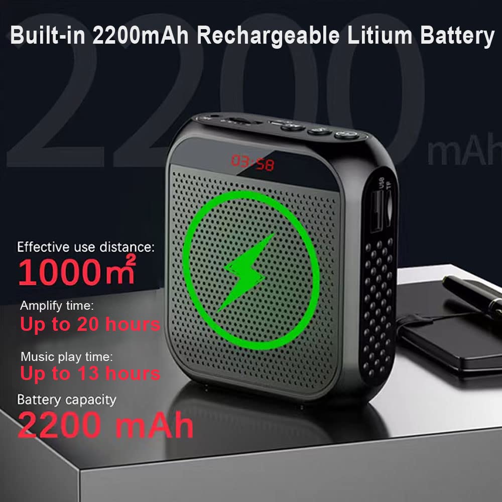Portable Voice Amplifier with 2200mAh Rechargeable Battery - Wireless Headset Microphone & Speaker System for Teachers, Public Speaking, Meetings, Yoga Classes, Tour Guides, and Outdoor Events (Black) - Perfect for Lectures, Presentations, and Large Group Instruction
