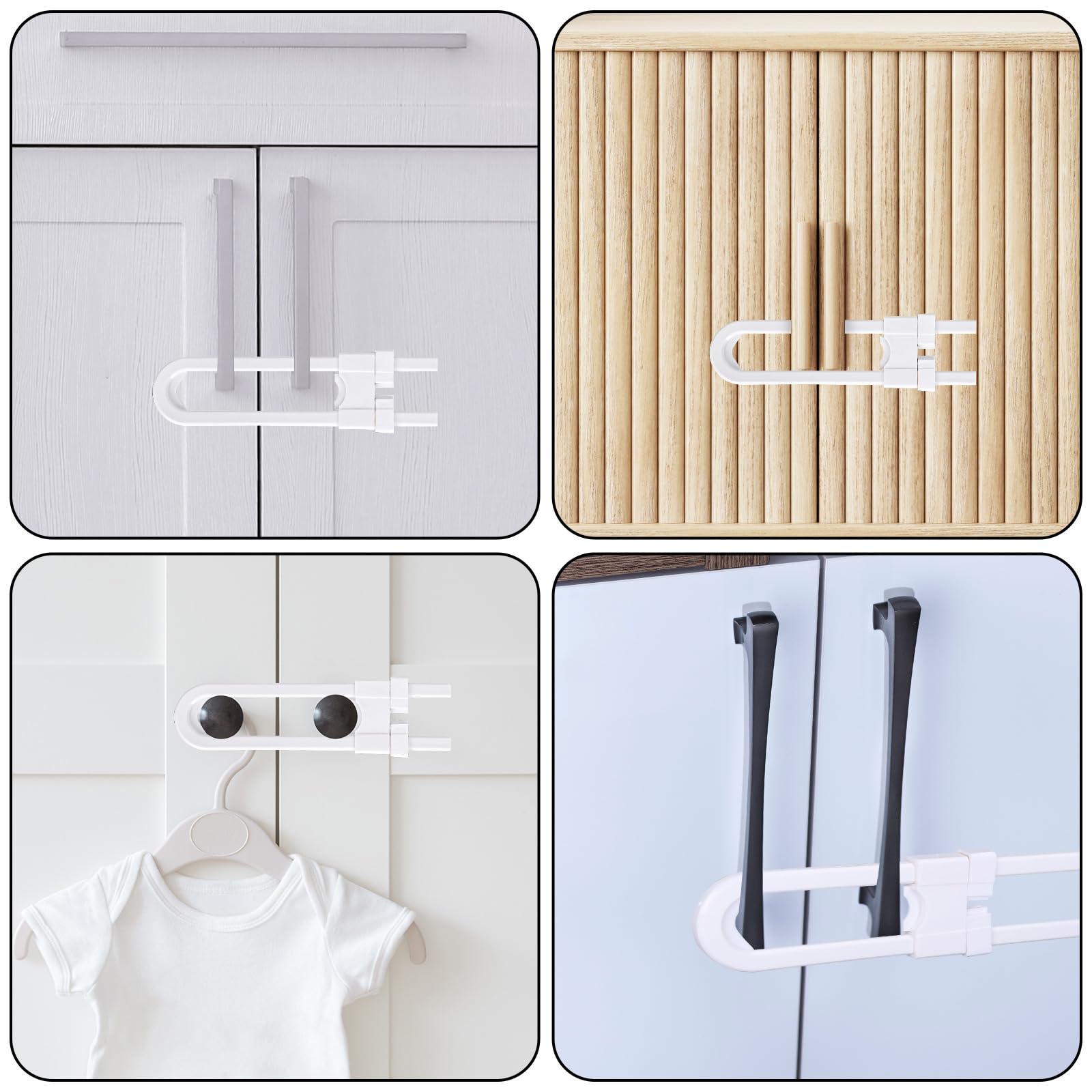 20Pcs Baby Safety Cabinet Locks - Childproof U-Shaped Latches for Sliding Doors, Drawers & Cupboards | Adjustable White Cabinet Locks for Handles & Knobs | Perfect for Baby Proofing Kitchens, Bathrooms & Nursery Furniture