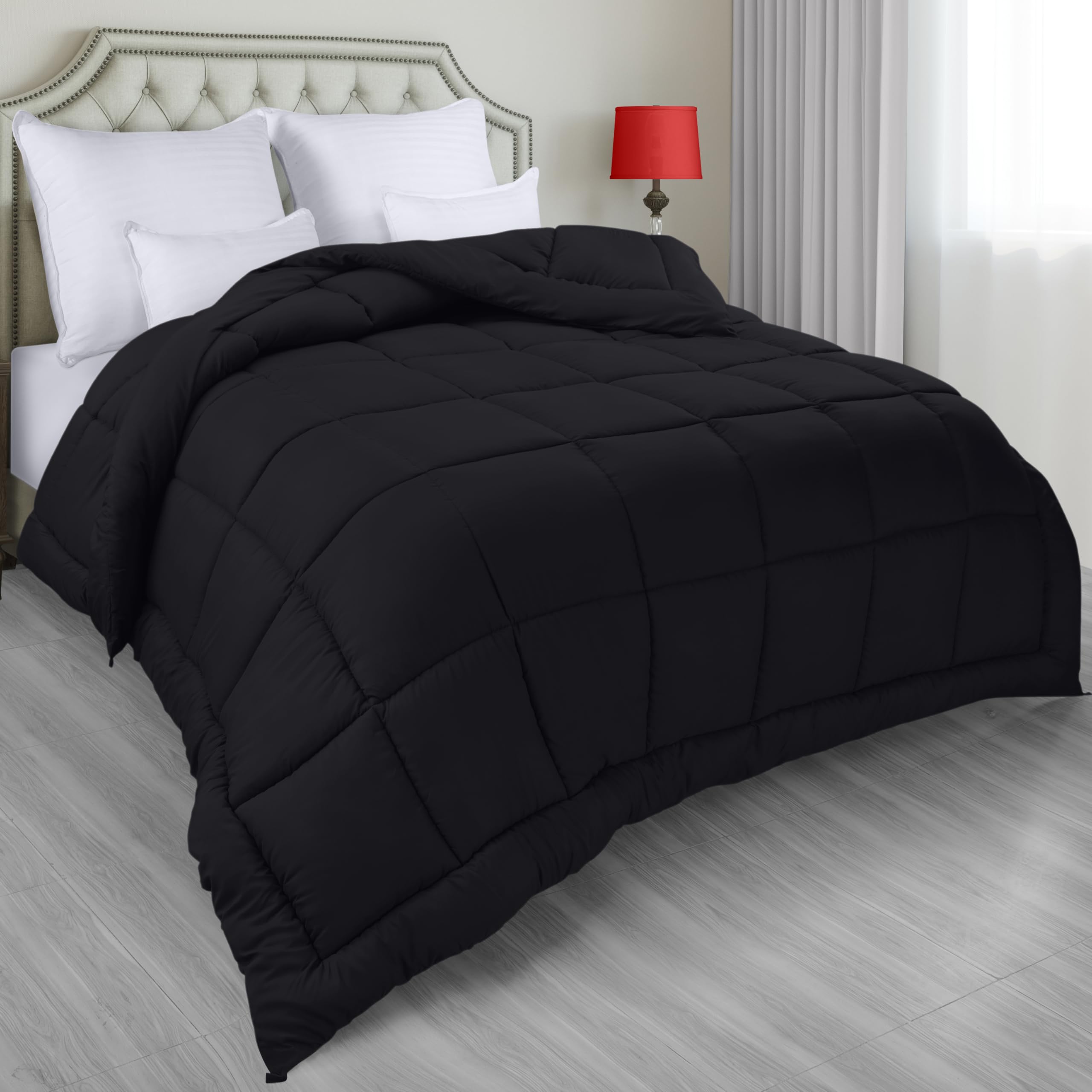 Utopia Bedding All Season Down Alternative Quilted King Comforter Set - Hypoallergenic Duvet Insert with Corner Tabs, Machine Washable, Soft & Breathable (Black, 4-Pack) - Perfect for Master Bedroom, Guest Room & Luxury Hotels
