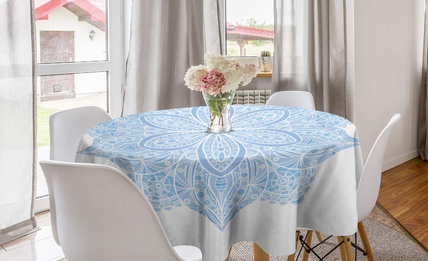 Ambesonne Blue Mandala Round Tablecloth 60