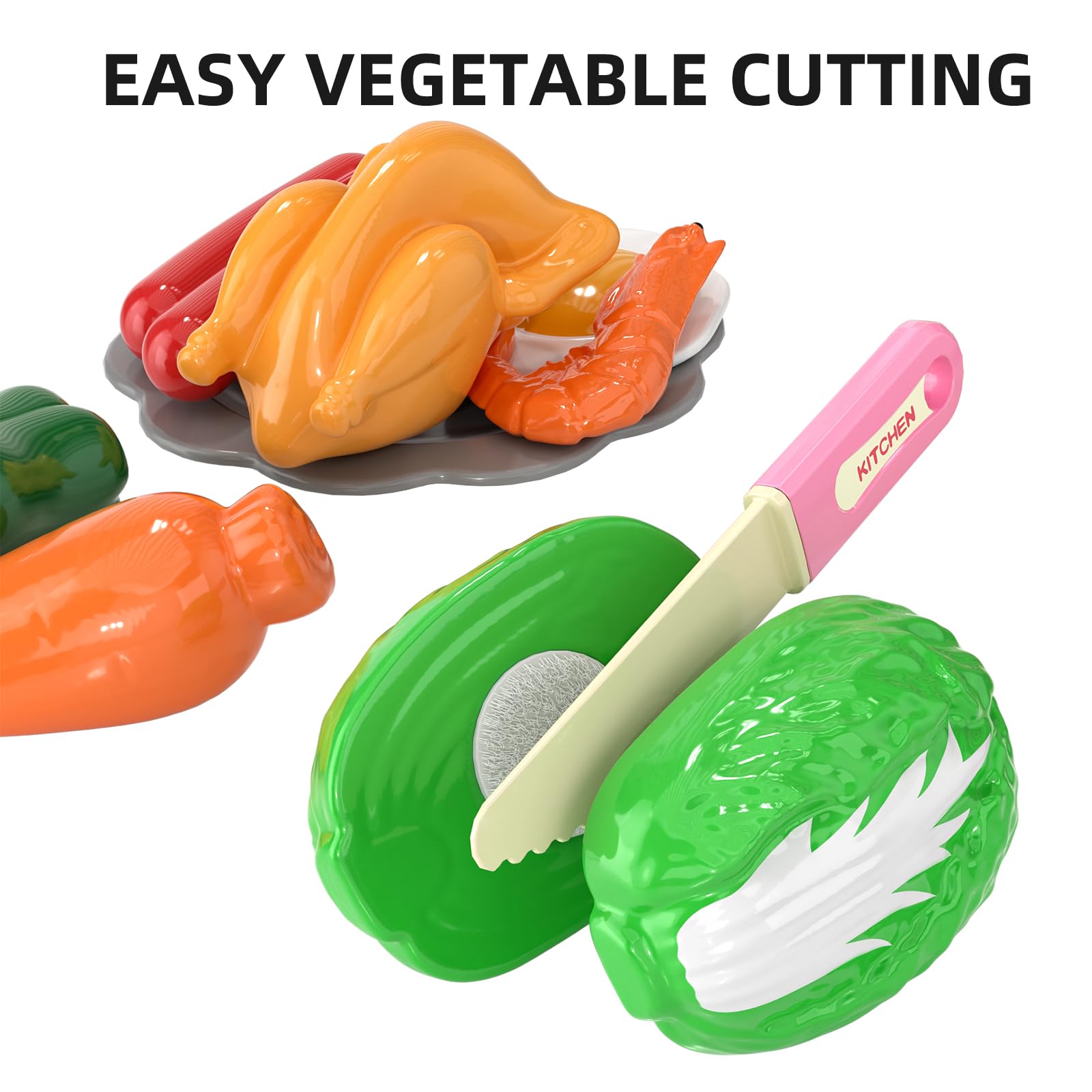 TEMI Pretend Play Kitchen Toy Set with Cutting Food & Accessories for Kids Ages 3-8 - Interactive Learning Toy for Boys & Girls - Perfect for Imaginative Play, Role-Playing Games & Early Childhood Development