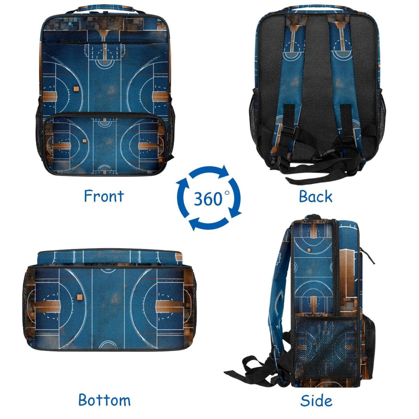 Premium Travel & Work Backpack - Durable Laptop Backpack with Art Basketball Court Design - Perfect for Business Trips, Commuting & School