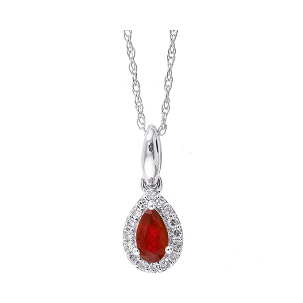 10K White Gold Diamond (1/20 CTW) & Ruby (1/5 CTW) Pendant Necklace - Elegant Jewelry Gift for Women, Perfect for Anniversary, Birthday & Special Occasions