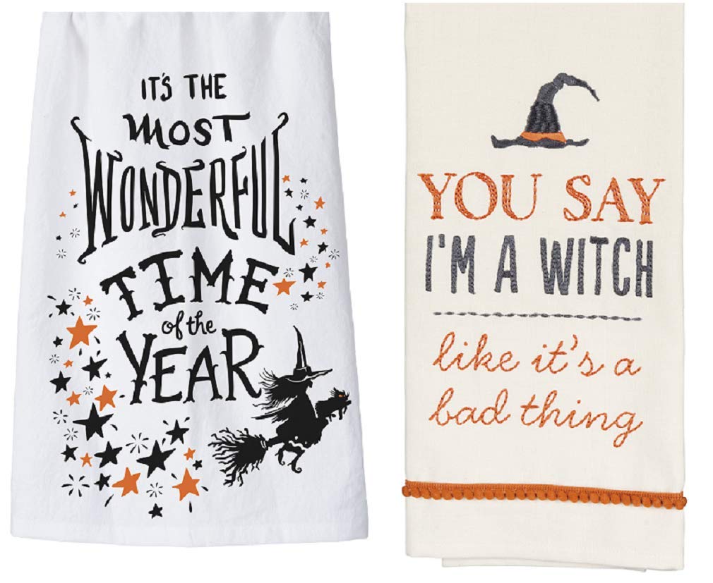 Primitives by Kathy 2-Piece Witch-Themed Kitchen Towel Set - Halloween Decor & Witchy Kitchen Accessories for Spooky Home Decor