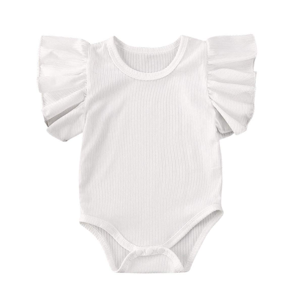 Mubineo Infant Baby Girl Cotton Ruffle Flower Short Sleeve Romper Bodysuit - Soft Summer Outfit for Newborns & Toddlers - Perfect for Playdates, Beach Trips & Family Photos