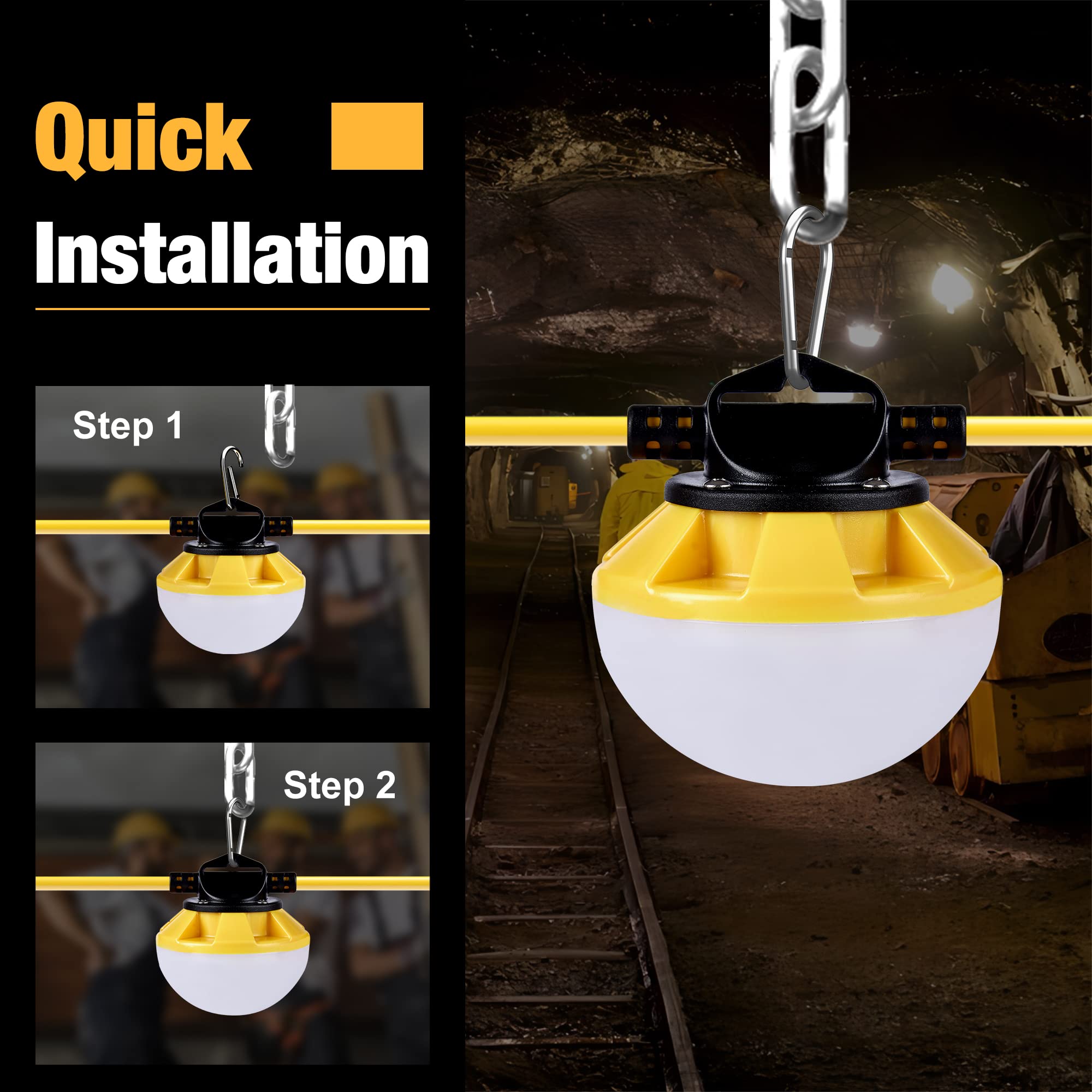 100FT LED Construction String Lights - IP65 Waterproof, ETL Certified 5000K Daylight Work Lights with 18AWG Wire - Linkable Temporary Lighting for Jobsite (10 Bulbs & Hooks Included) - Perfect for Construction Sites, Outdoor Events, Backyard Parties and Emergency Lighting