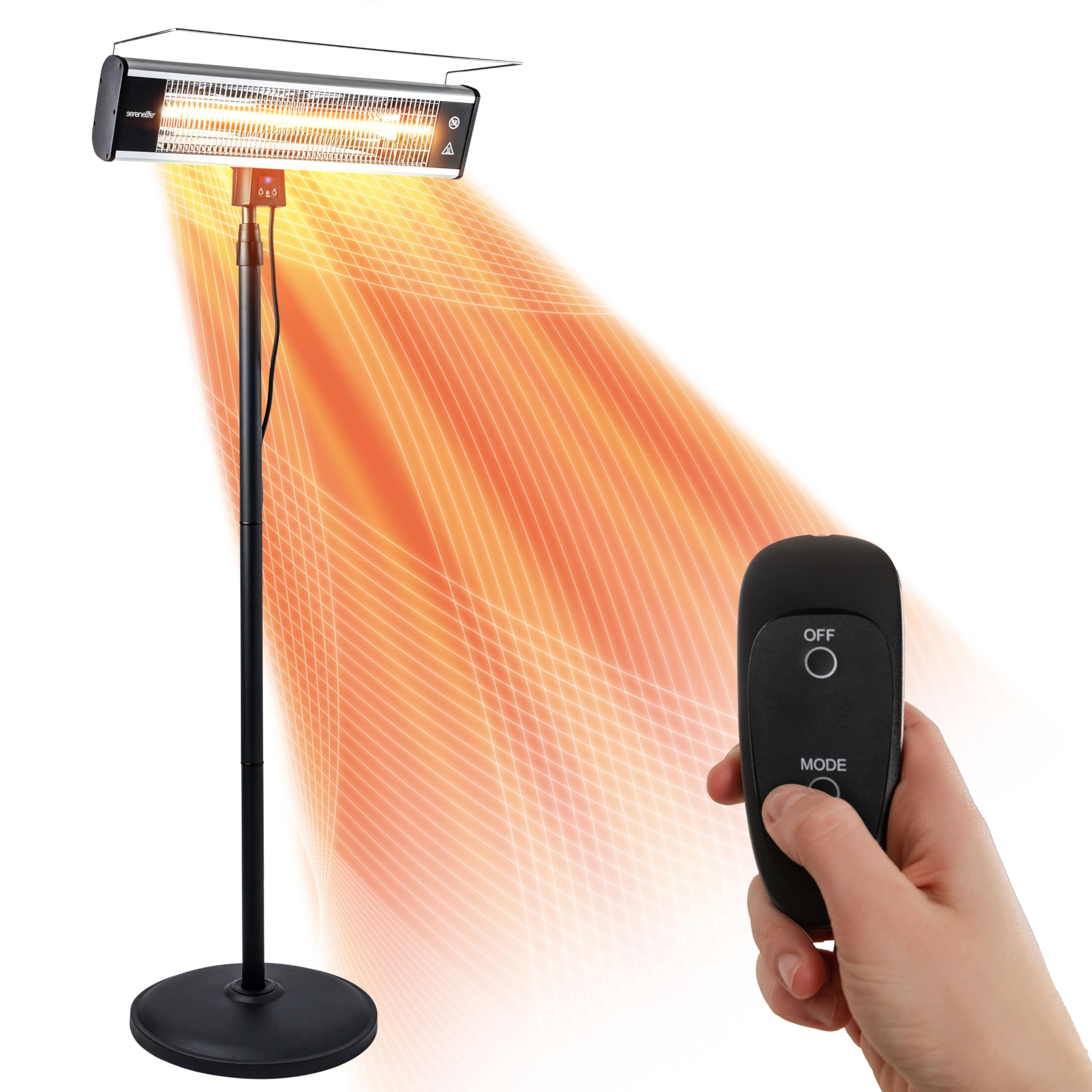 SereneLife 1500W Infrared Electric Patio Heater with Remote Control - Indoor Outdoor Portable Standing Heater for Restaurants, Backyards, Garages, Decks & Patios - Perfect for Winter Warmth, Outdoor Dining & Cozy Gatherings (Black)