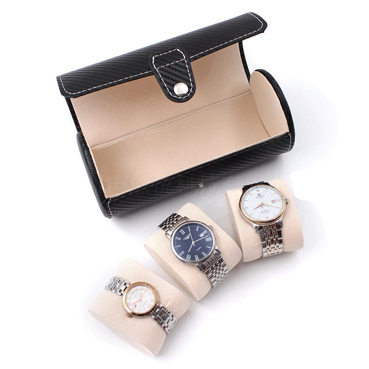 Premium PU Leather Watch Box Organizer - 3 Slot Display Case for Wristwatches, Necklaces & Bracelets | Luxury Gift Box for Men & Women | Travel Storage Pouch for Jewelry Collection & Business Trips