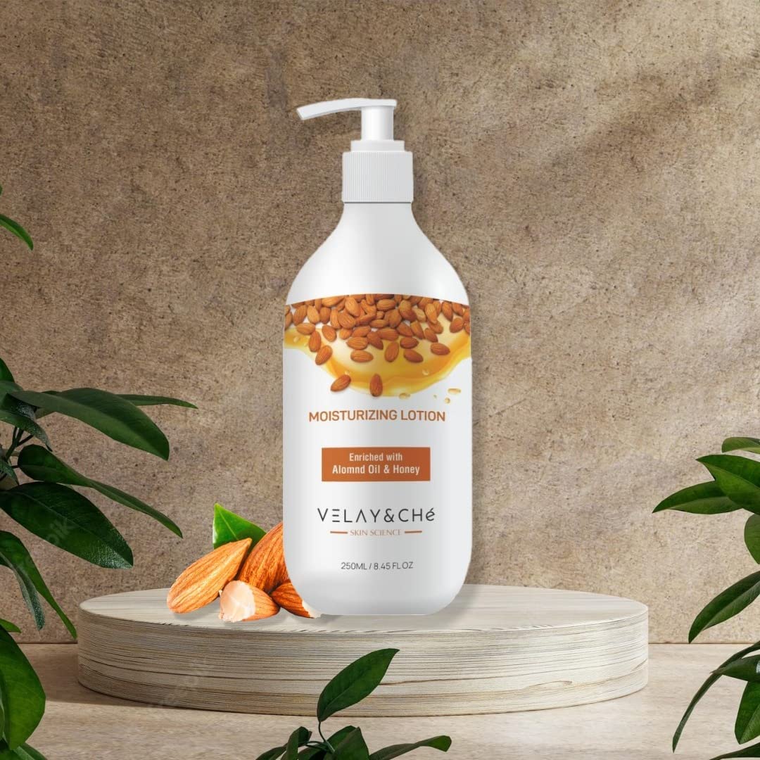 VELAY&CHE Almond and Honey Moisturizing Body Lotion - Deep Hydration for Dry to Normal Skin - 250ml (8.4 fl oz) - Nourishing Skincare with Natural Ingredients - Perfect for Daily Moisturizing & After-Shower Care